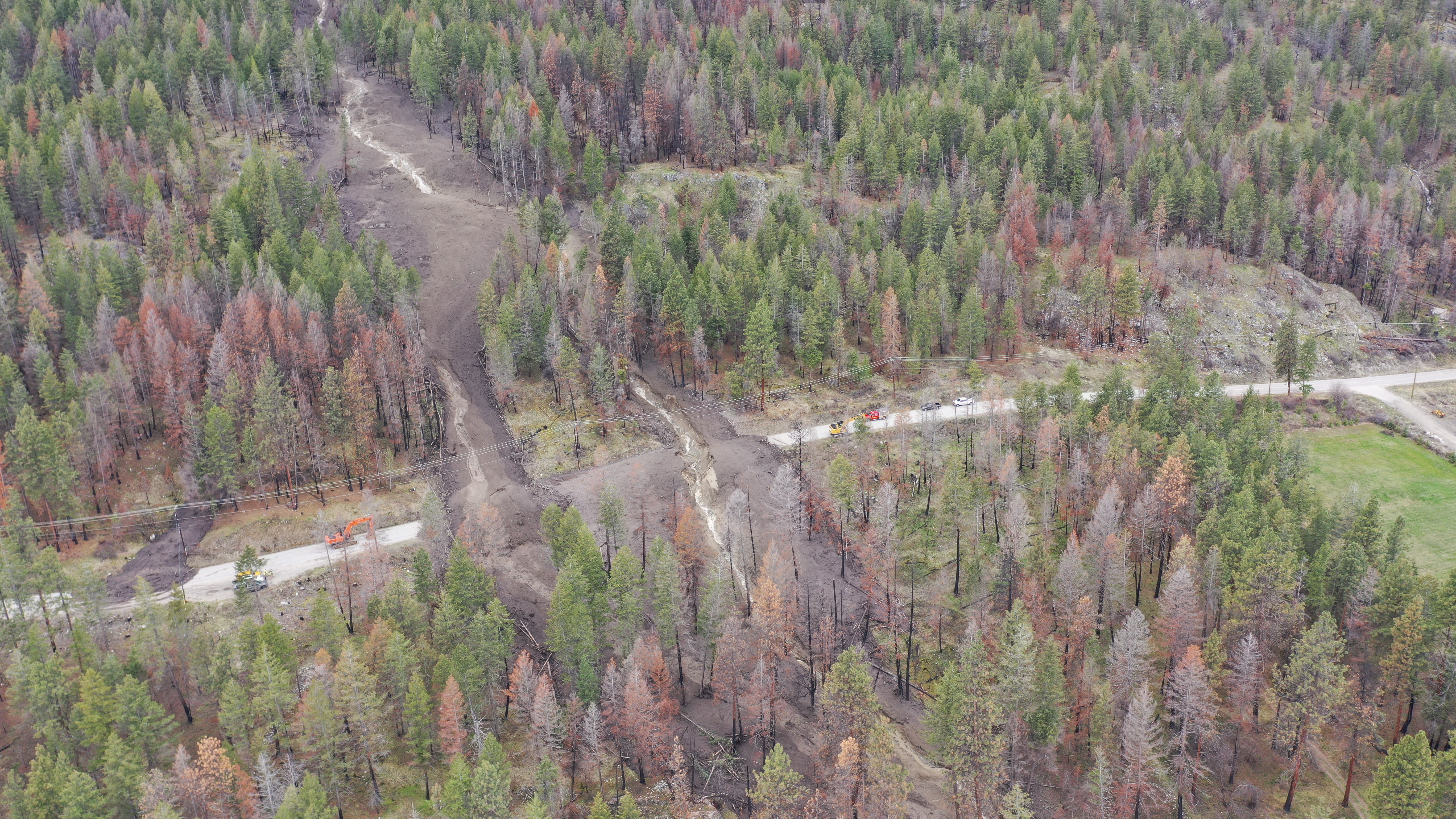 Aerial view showing the road closure